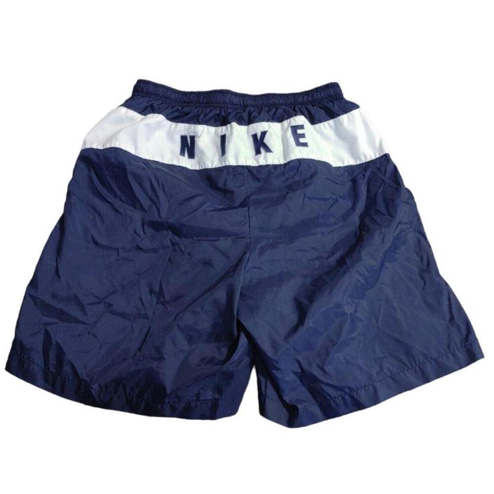 Nike Spell out Swim Trunks Board Shorts Swimsuit Blue White Men’s Sz L Vtg 90s